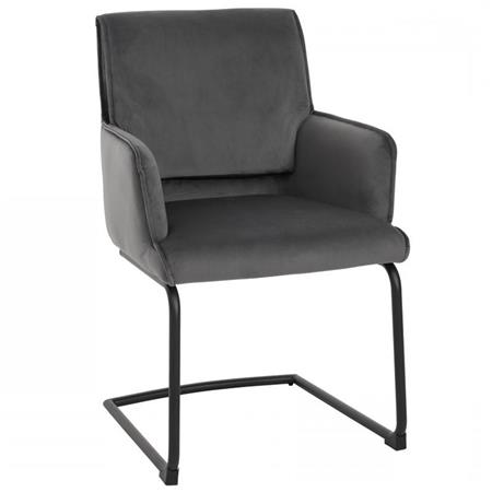 Silla de Confidente NICHOLS, Estructura Metálica Negra, Gran Acolchado en Tela color Gris Oscuro