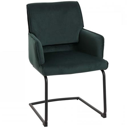 Silla de Confidente NICHOLS, Estructura Metálica Negra, Gran Acolchado en Tela color Verde