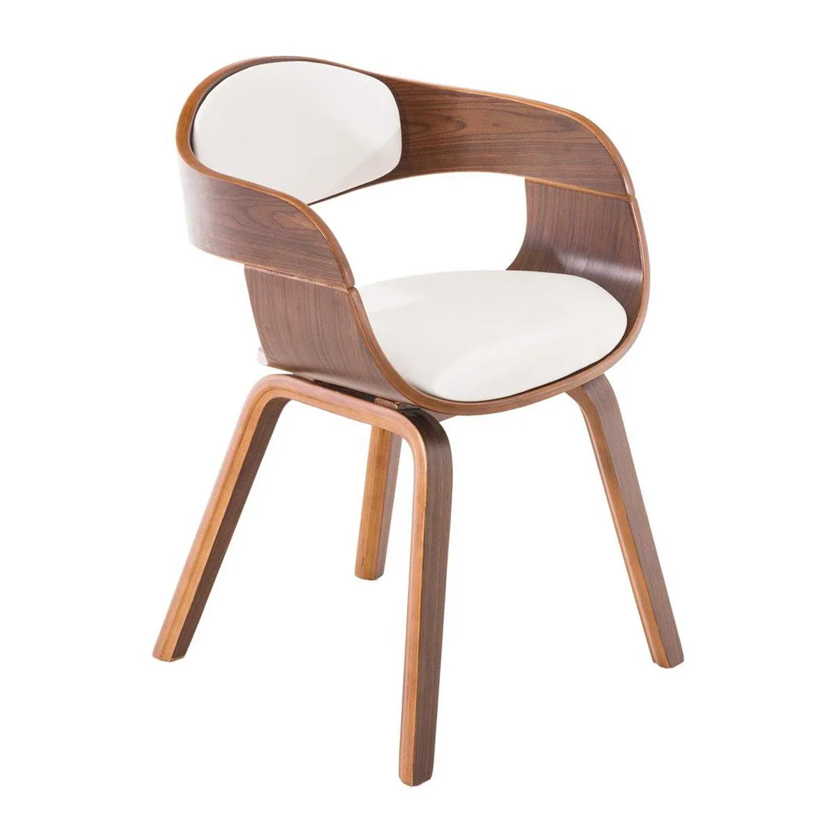 DEMO# Silla de Confidente MAFO, en Piel Blanca, Estructura de Madera color Nogal