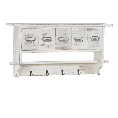 DEMO# Perchero RITA, En Madera, 5 Cajones, Precioso Diseño Vintage, Color Blanco