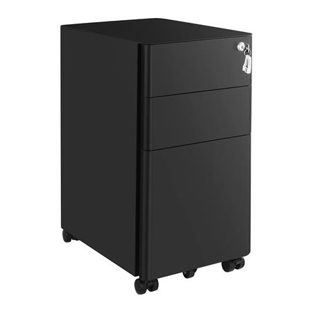 Archivador con Ruedas SENDY, 3 Cajones, Diseño curvado, Acero, color Negro