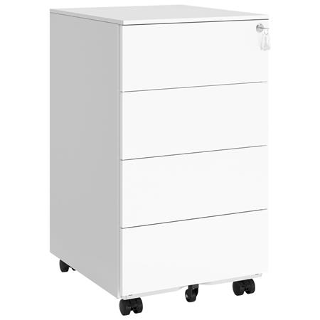 Archivador Metálico con Ruedas ABBY, Dimensiones 39x45x69 cm, 4 Cajones, color Blanco