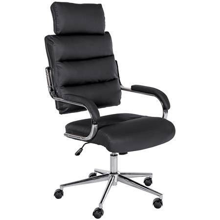 Silla de Oficina SALEM, Diseño Original, Base Cromada, en Piel Negro