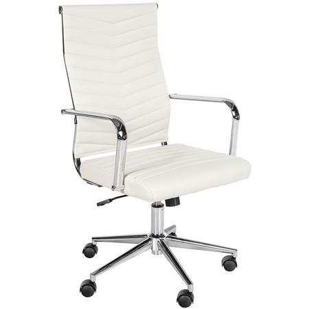Silla de Oficina KOBE, Diseño con Elegantes Costuras, Base Metálica, en Piel color Blanco