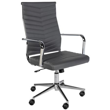 Silla de Oficina KOBE, Diseño con Elegantes Costuras, Base Metálica, en Piel color Gris