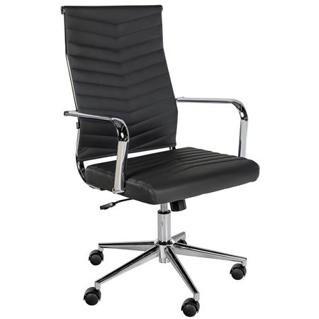 Silla de Oficina KOBE, Diseño con Elegantes Costuras, Base Metálica, en Piel color Negro