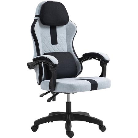 DEMO# Silla Gaming VENOM, Reclinable, con Cojines Lumbar y Cervical, en Tela Gris/Negra