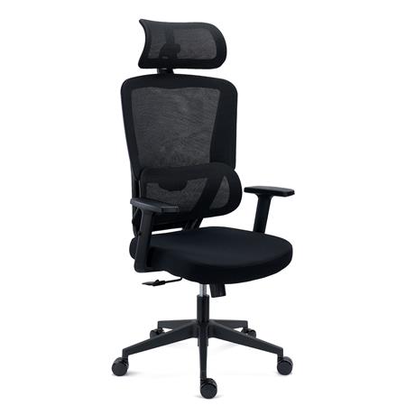 DEMO# Silla Ergonómica SUPRA, Reposacabezas, Soporte Lumbar Adaptable, Uso 8H, Tela y Malla, Negro