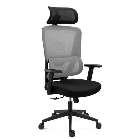 DEMO# Silla Ergonómica SUPRA, Reposacabezas, Soporte Lumbar Adaptable, Uso 8H, Tela y Malla, Gris