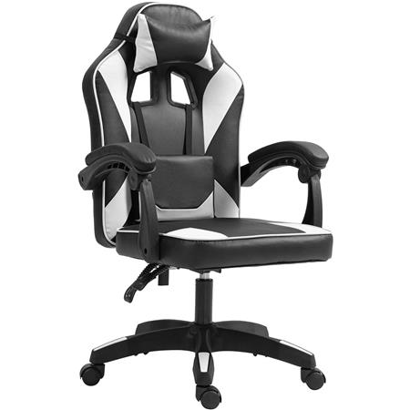 Silla Gaming TESCO, Diseño Deportivo, Apoyo Lumbar, en Piel color Negro/Blanco