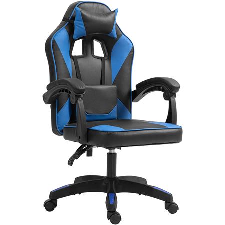 Silla Gaming TESCO, Diseño Deportivo, Apoyo Lumbar, en Piel color Negro/Azul