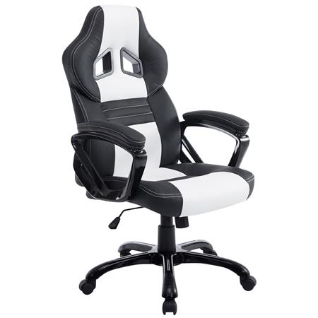 Silla Gaming LECLERC, Diseño Deportivo, Gran comodidad, en Piel color Negro/Blanco