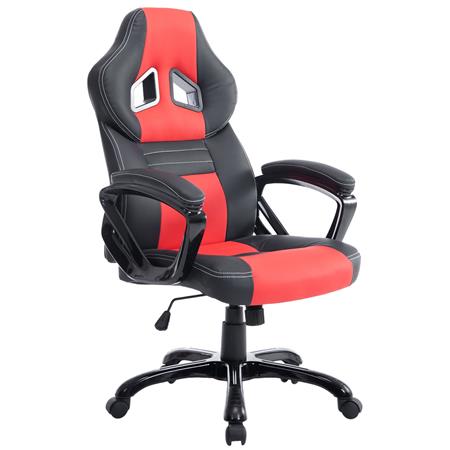 Silla Gaming LECLERC, Diseño Deportivo, Gran comodidad, en Piel color Negro/Rojo