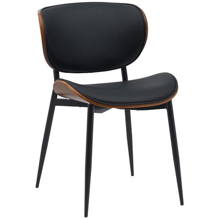 Silla de Confidente BRONSON, Elegante Revestimiento de Madera, en Piel color Negro