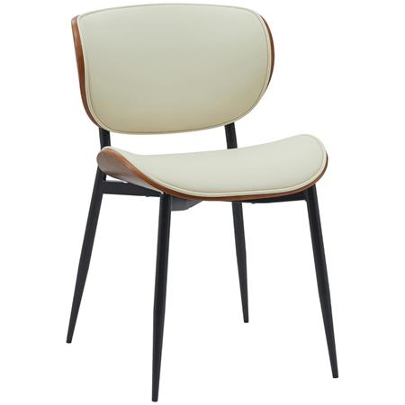 Silla de Confidente BRONSON, Elegante Revestimiento de Madera, en Piel color Crema