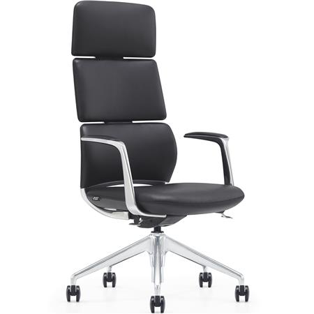 Silla de Oficina DOLMEN, Diseño Exclusivo, Base Metálica, en Piel Real color Negro