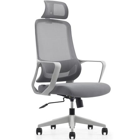 Silla de Oficina LUNA GREY, Diseño ergonómico, Reposacabezas, Soporte Lumbar, En Gris