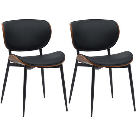 Lote de 2 Sillas de Confidente BRONSON, Elegante Revestimiento de Madera, en Piel color Negro