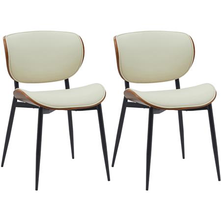 Lote de 2 Sillas de Confidente BRONSON, Elegante Revestimiento de Madera, en Piel color Crema