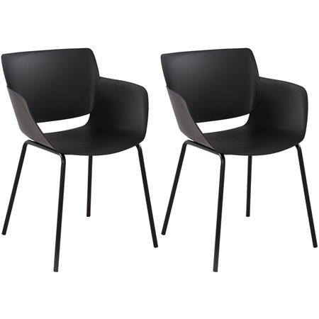 Lote de 2 Sillas de Confidente RIKO, Reposabrazos Integrados, Robusta Estructura Metálica, color Negro