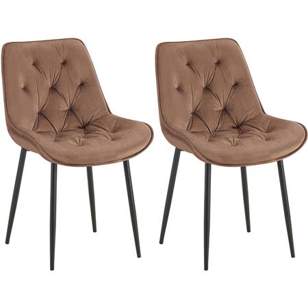 Lote de 2 Sillas de Confidente GRACE, Estructura Metálica Negra, en Terciopelo color Marrón