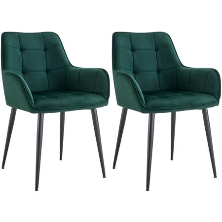 Lote de 2 Sillas de Confidente RUFUS, Elegante y Moderna, Costuras Vistas, Patas Negras, en Terciopelo color Verde