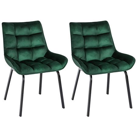 Lote de 2 Sillas de Confidente MAMBO, Grueso Acolchado, Patas Metálicas, en Terciopelo color Verde