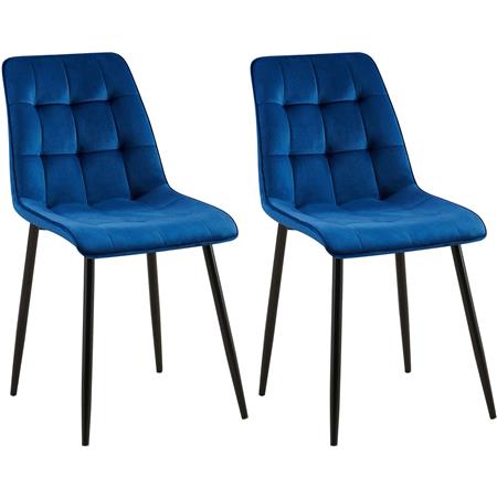 Lote de 2 Sillas de Confidente HALIMA, Grueso Acolchado, Patas Metálicas, en Terciopelo color Azul