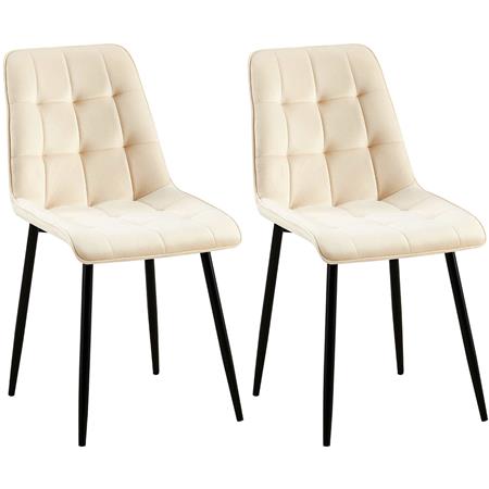 Lote de 2 Sillas de Confidente HALIMA, Grueso Acolchado, Patas Metálicas, en Terciopelo color Crema