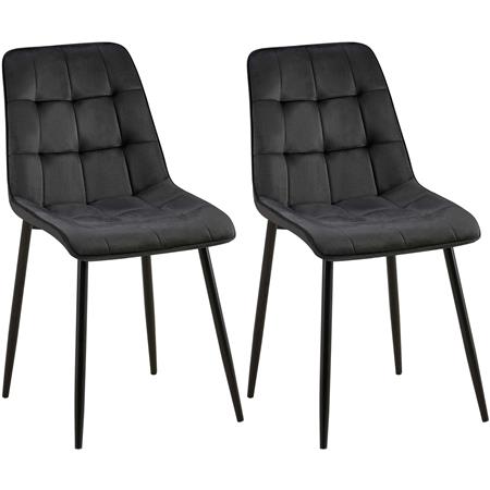Lote de 2 Sillas de Confidente HALIMA, Grueso Acolchado, Patas Metálicas, en Terciopelo color Negro