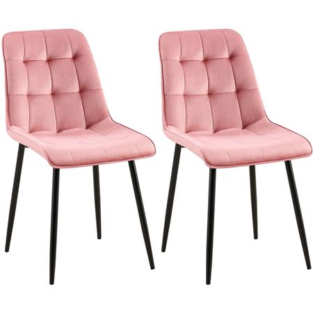 Lote de 2 Sillas de Confidente HALIMA, Grueso Acolchado, Patas Metálicas, en Terciopelo color Rosa Claro