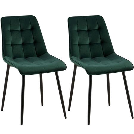 Lote de 2 Sillas de Confidente HALIMA, Grueso Acolchado, Patas Metálicas, en Terciopelo color Verde