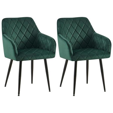 Lote de 2 Sillas de Confidente GLOVER, Patas Metálicas Negras, en Terciopelo color Verde
