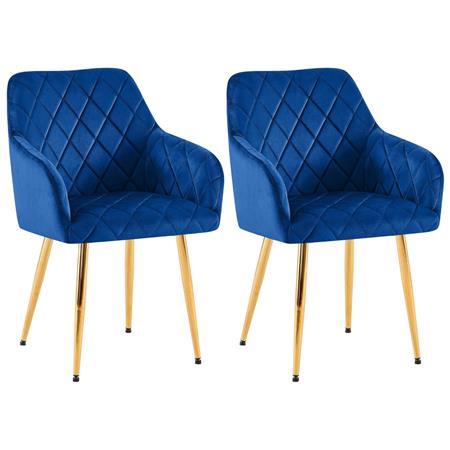 Lote de 2 Sillas de Confidente GLOVER, Patas Metálicas Doradas, en Terciopelo color Azul