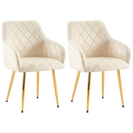 Lote de 2 Sillas de Confidente GLOVER, Patas Metálicas Doradas, en Terciopelo color Crema