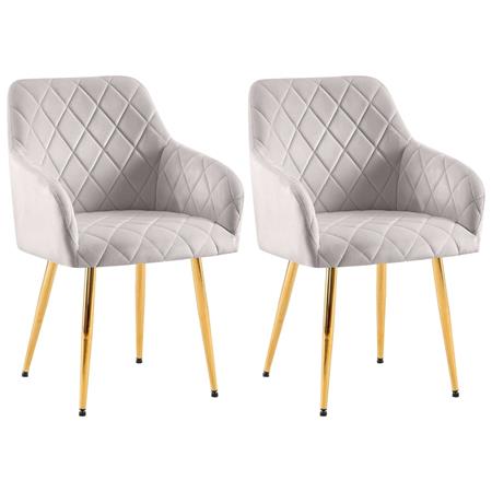 Lote de 2 Sillas de Confidente GLOVER, Patas Metálicas Doradas, en Terciopelo color Gris Claro