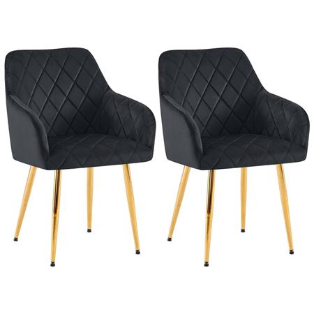 Lote de 2 Sillas de Confidente GLOVER, Patas Metálicas Doradas, en Terciopelo color Negro