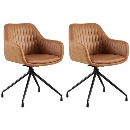 Lote de 2 Sillas de Confidente TANNER, Diseño Moderno, Giratorias 180º, en Piel color Marrón Claro