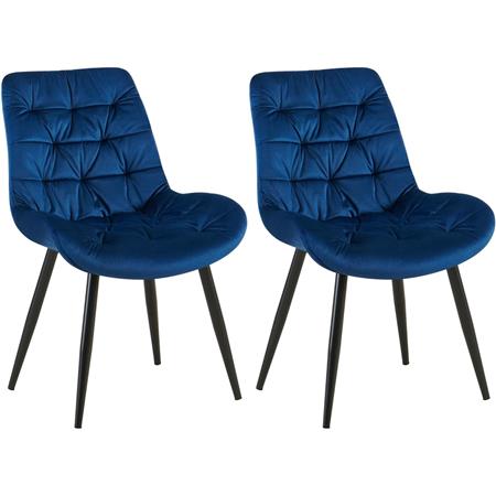 Lote de 2 Sillas de Confidente LENNY, Patas Metálicas Negras, en Terciopelo color Azul