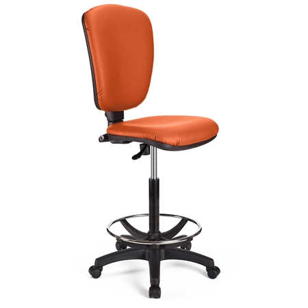 DEMO# Taburete de Trabajo CALIPSO SIN BRAZOS PIEL, Respaldo Ajustable, Gran Acolchado, En Naranja