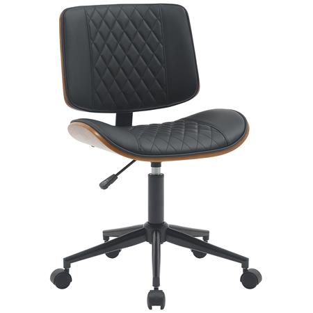 Silla de Oficina MARYEN, Diseño Moderno, en Madera Nogal y Piel color Negro