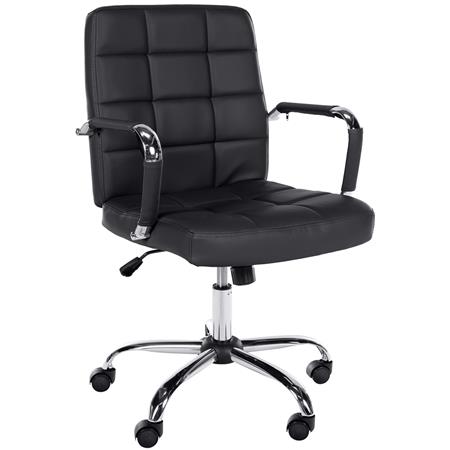 Silla de Oficina BAXTER, Grueso Acolchado, Base Metálica, Tapizada en Piel color Negro