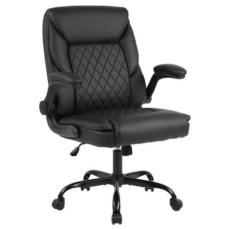Silla de Oficina EMMY, Grueso Acolchado, Brazos Abatibles, en Piel color Negro