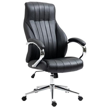 Sillón de oficina DANIA, Diseño Elegante, Gran Acolchado, en Piel Natural color Negro