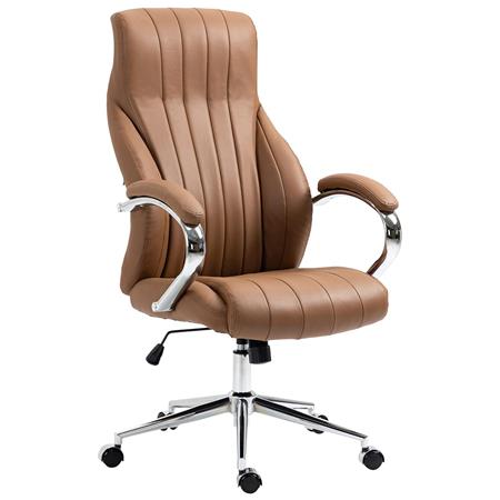 Sillón de oficina DANIA, Diseño Elegante, Gran Acolchado, en Piel Natural color Marrón claro