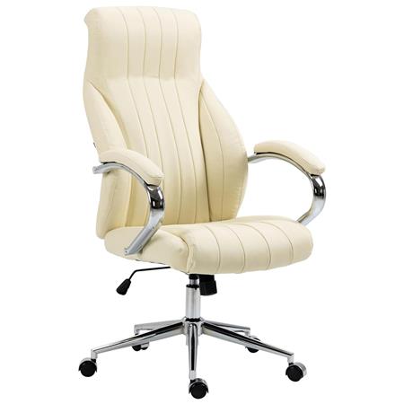 Sillón de oficina DANIA, Diseño Elegante, Gran Acolchado, en Piel Natural color Crema