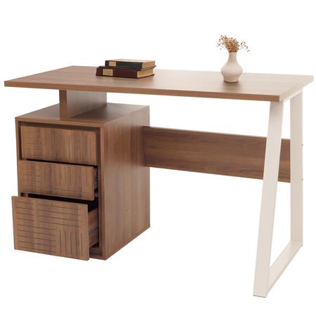 Mesa de Ordenador HESSEN, Diseño Moderno, Dimensiones 118x58x77 cm, en Madera color Nogal