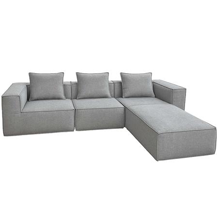 Sofá Modular de 3 plazas NANUK, Con Chaise Longue, Grueso Acolchado, en Tela color Gris 