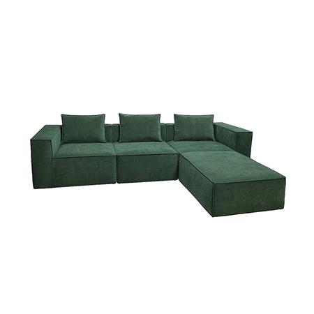 Sofá Modular de 3 plazas NANUK, Con Chaise Longue, Grueso Acolchado, en Tela color Verde