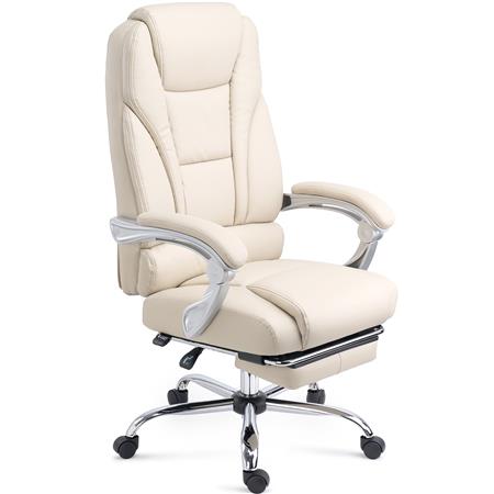 DEMO# Sillón de Oficina COMODITY, Grueso Acolchado, Reposapiés Extensible, en Piel Crema